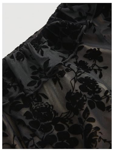 Verdusa Women's Floral Print Mesh A Line Sleeveless Long Dress Ruffle Hem Tank Dresses Black Medium4