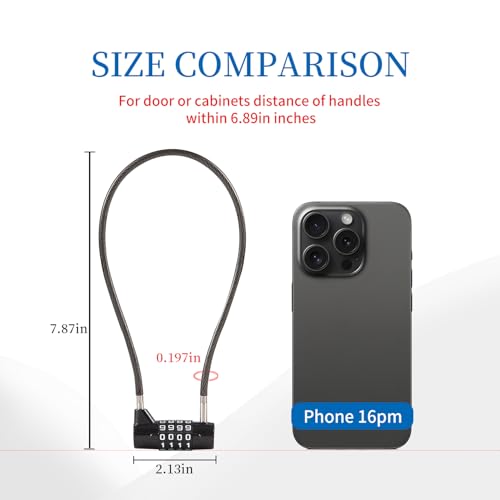 Image of Combination Lock with Long Cable Durable Flexible 4 Digits Combo Locks 7.5 inch Locker Lock for Gym Locker School Cabinet Barn Gates /Sheds /Pet Cages Backpack Suitcase (7.5 inch)