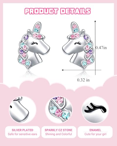 UNGENT THEM Hypoallergenic Unicorn Stud Earrings for Granddaughter Daughter Niece-Magical Kindergarten Graduation Valentines Christmas Birthday Gifts3