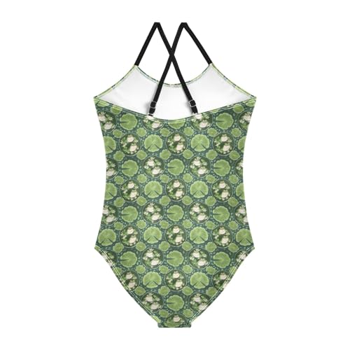 senya Girls Swimsuits One-Piece Swimwear Tie Bathing Suit Beach Summer Round Neck 5-6T Frog Pattern2