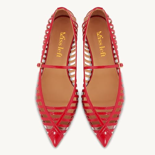 miss left Women Chic Pointed Toe Cutout Caged Ballet Flats Single Strap Buckle Comfortable Party Date Flat Mary Janes Size 4-16 US3