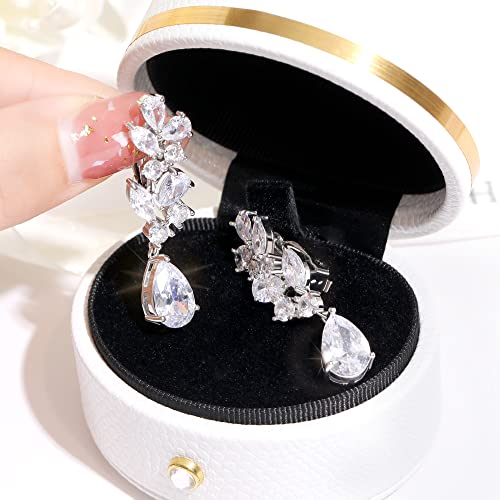 Clip-On Earrings Women Dangle - Diamond Leaf Wedding Clip-Earrings For Women Bridal Bridesmaid Brides Girls, Teardrop Women's Clip-On Earrings Dangling, Non Pierced Women's Drop & Dangle Earrings #TOP1
