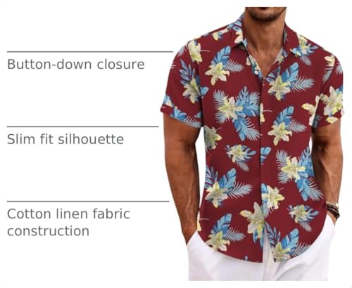 Image of COOFANDY Men's Linen Shirts Short Sleeve Casual Shirts Button Down Shirt for Men Beach Summer Wedding Shirt