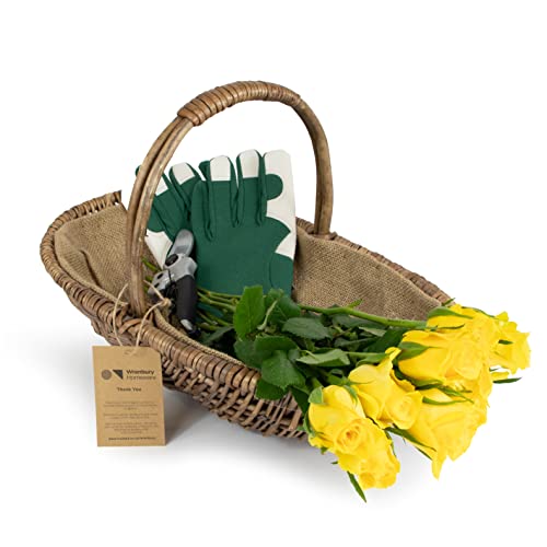 Wrenbury Antique Small Wicker Basket - Traditional Flower Trug for Garden Tools, Veg, Fruit, and Flowers