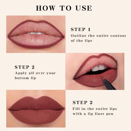 Image of evpct Longwear Liquid Lip Liner Stain Marker Pen Long Lasting Waterproof, Black Cherry Matte Semi Permanent 24 Hour Lip Liner and Lipstick Combo, Korean Color Stay Lipliner All Day Lips Stain peel off