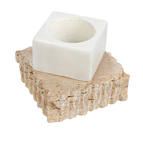 Bloomingville Decorative Marble and Travertine Candle Holder, White and Natural