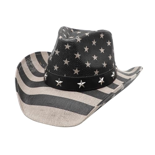 Image of Mens Straw Cowboy Hat Unisex Western Beach Sun Hat for Men Women Wide Brim Fedora Hat Cowgirl Hats Summer Panama Hat