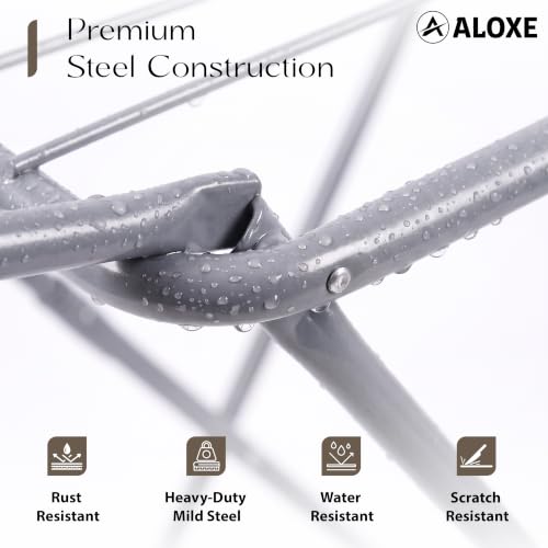 Image of ALOXE Foldable Clothes Drying Stand | Heavy Duty Cloth Dryer Stand with Wings | Mild Steel Rack for Indoor Outdoor Balcony Use (Grey)