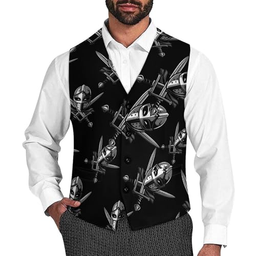 Fencing Mask Sword Men's Suit Vest Waistcoat Vests Formal Dress with 2 Pockets for Business Casual Tuxedo