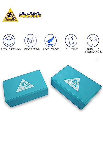 Image of De Jure Fitness Yoga Block - Non-Slip EVA Foam, Latex-Free with Beveled Edges for Stability & Balance - Ideal Yoga Accessory for Stretching, Pilates, & Meditation Support, Blue-Pack of 2