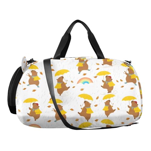 Duffle Bag for Boys or Girls with Shoes Compartment, Yellow Capybara Sports Travel Bag Overnight2