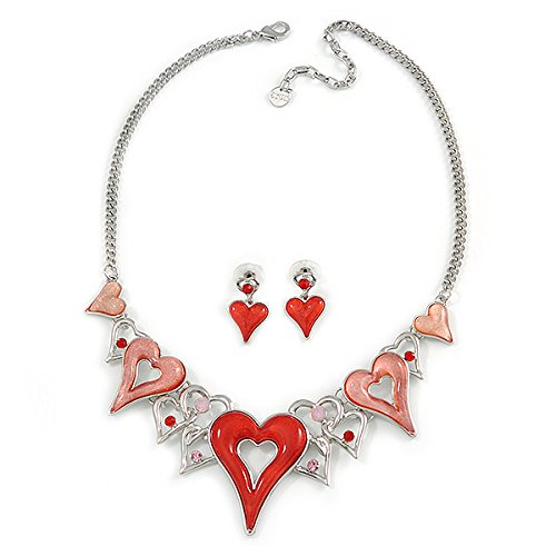 Juego de collar y pendientes de cristal rosa Avalaya con cadena ajustable de 40 cm 4