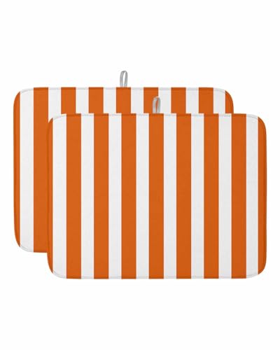 Orange and White Striped Dish Drying Mat