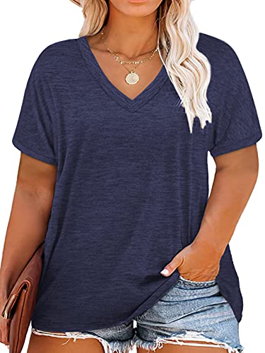 Image of DOLNINE Plus-Size Tops for Women Casual Short Sleeve Color Block T-Shirts