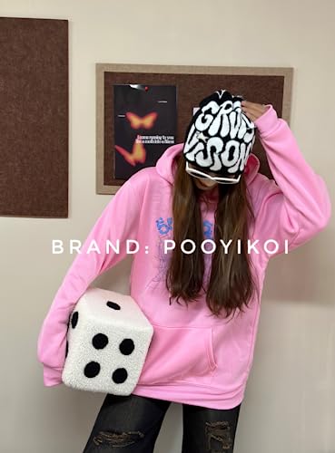 Pooyikoi Y2K Beanie Hats Knitted Wool Pullover Hat Letter Star Jacquard Hat 2000s Cute Men Women Unisex
