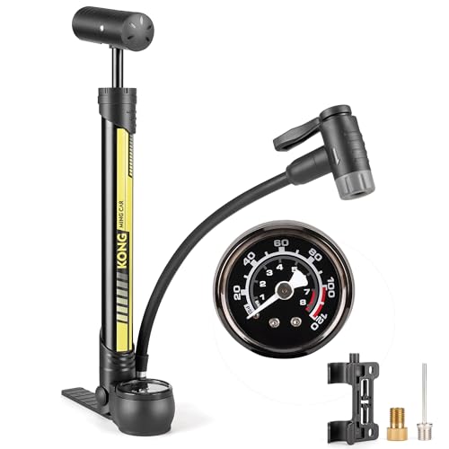 Amazon KONG MING CAR Bicycle Pump, 120 PSI Bicycle Pump, All Valves, Compact for Presta and Schrader and Dunlop Valves, Mini Bicycle Floor Pump for Road Bike, Mountain Bike (Yellow) #ad