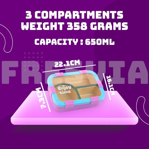 Image of Lunch Box for Kids Girls Boys, Toddler Kids Lunch Boxes for School, Lunch Containers for Adults with 3 Compartments, Utensils, Food Picks (Purple, 650 Ml)