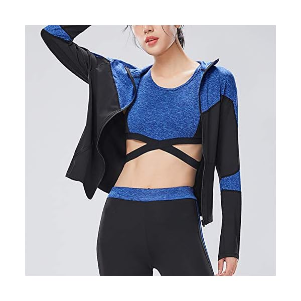 Womens Yoga Gym Suit Tights Sportswear Training Wear Running Suit Fitness Series - 5pcs Set (Large, Blue)