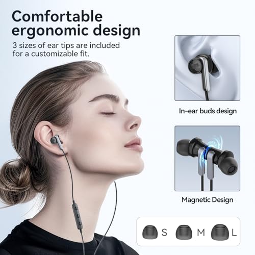 Image of USB C Wired Earphones with Microphone & Volume Control, Type-C in-Ear Headphones with Portable Pouch & Noise Isolating Stereo Sound for Samsung, Google Pixel, iPad Pro, Laptop, Tablet (Black)