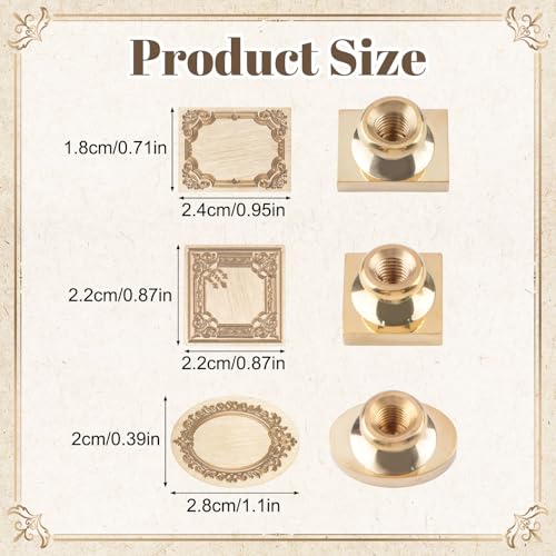 URROMA 3 Stück Vintage-Feuermal-Stempelkopf, 3D-Bilderrahmen, Wachssiegel-Stempel, Prägestempelköpfe für Hochzeitseinladungen, Geschenkverpackungen, Umschläge, Scrapbooking