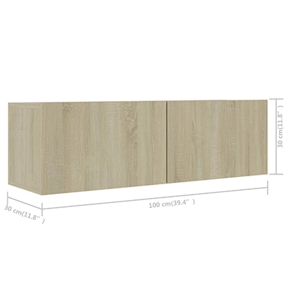 6-TLG. TV-Schrank-Set Sonoma-Eiche, Holzwerkstoff, Hängend, Modernes Media-Center für Wohnzimmer und Schlafzimmer, 100x30x30 cm