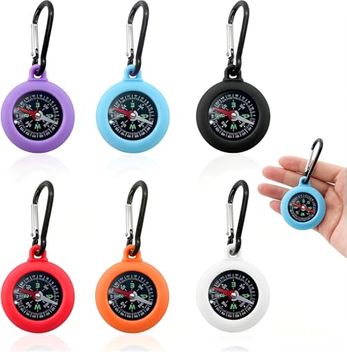 Mini Llavero Mosquetón Brújula Doble Propósito 6 Colores Clip Navegación Portátil Exterior para Senderismo Camping Viajes Escalada