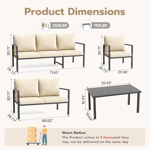Image of 5 Pieces Metal Patio Furniture Set Deck Outdoor Furniture 7-Seat Patio Conversation Sets All-Weather Rust-Proof Sectional Sofa Set with Removable Cushion for Deck, Balcony, Yard, Poolside