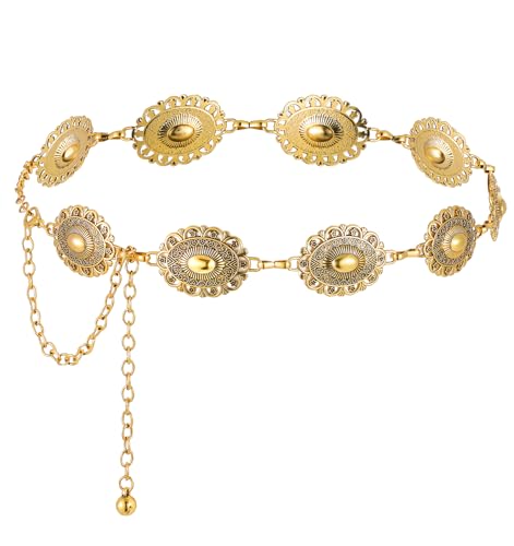 Women Western Metal Chain Belt, 45'' Waist Chain Chunky Belt for Dresses Jeans, Adjustable Cowgirl Boho Belly Chains