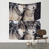 QAZWZML Zwei Wölfe, 152,4 x 129,5 cm, gemusterter Wandteppich, dekorativer Wandbehang, kann als Wanddekoration, Picknickdecke oder Teppich verwendet werden.