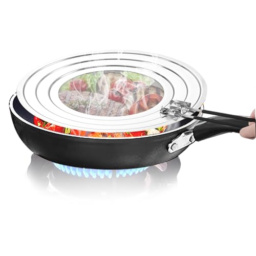 Ausune Frying Pan Splatter Guard, Stainless Steel Grease Splatter Screen with Foldable Silicone Handle, Universal Splatter Screen for Frying Pan Fits 20, 24 & 28cm Diameter Cookware