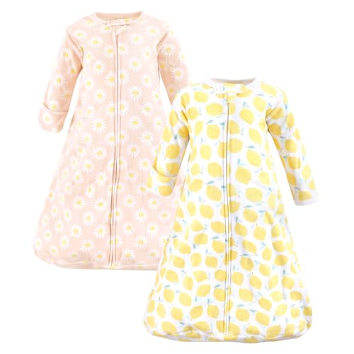 Image of Hudson Baby Unisex Baby Cotton Wearable Sleeping Bag, Sack, Blanket, Lemon Daisy Long Sleeve, 3-9 Months
