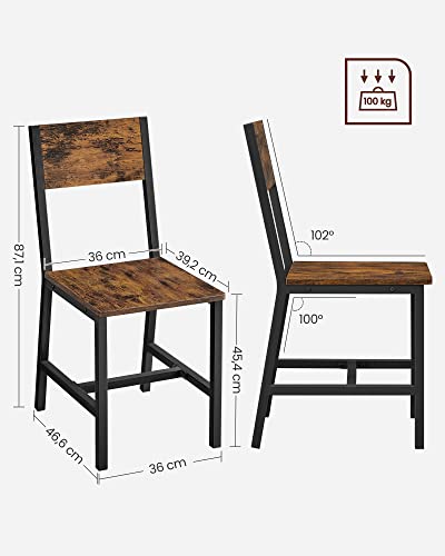VASAGLE Dining Chair Set of 4, Steel Frame, Industrial, for Dining Room, Living Room, Kitchen, Rustic Brown and Ink Black LDC992B01