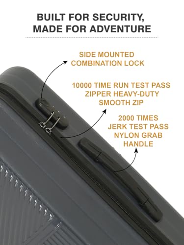 Image of Teakwood Set of 2 8 Wheels Trolley Bag, Hard Cabin with Zipper Closure, Adjustable Push Button & Cross Side Strap, Number Lock System 360 Degree (Set of 2, Grey)