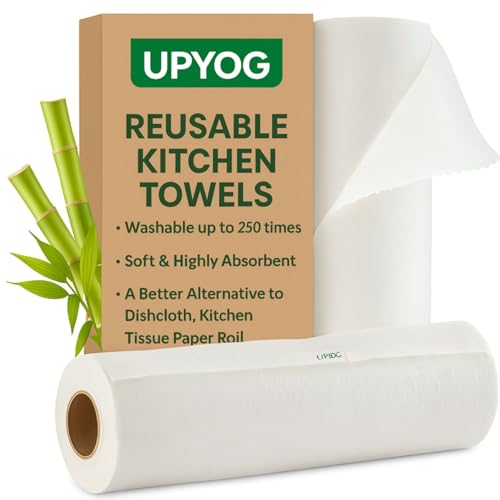 Image of UPYOG Reusable Kitchen Towel Roll 25 Washable Bamboo Fiber Sheets 2500 Times Reusable, Soft & Super Absorbent Eco-Friendly Alternative to Paper Towels Multipurpose Cleaning Cloth for Home & Kitchen