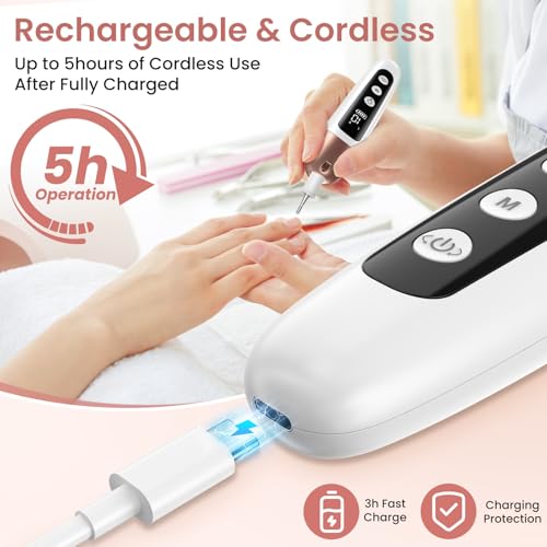 Maniküre/Pediküre Set, Nagelfräser, Kabellos Akku Elektrische Nagelfeile mit 6 Aufsätze zur Nagelpflege, Nagelfräser für Gelnägel mit 10 Geschwindigkeiten und LED Licht, Hände Fußpflege Fräser set