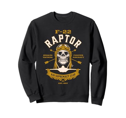 F 22 Raptor Fighter Jet Cráneo Estilo Vintage Diseño Sudadera