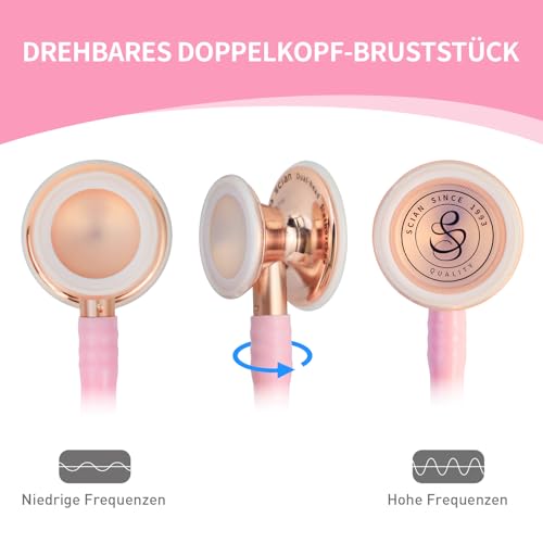 SCIAN Kardiologie-Stethoskop mit beidseitig einstellbarer Membran, professionelles Stethoskop mit Tragetasche für Ärzte, Pflegekräfte, Medizinstudenten und Kliniker, rosa