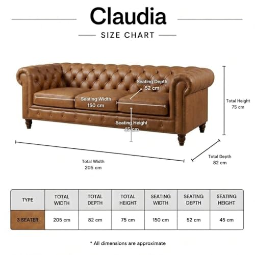 Image of Modern Classic Design Leatherette Luxury Chesterfield Sofa Set with Button Tufted, Sofa for Living Room, Home, Office, Bar, Hotel, Reaturant and Lobby (Brown, 3 Seater Sofa)