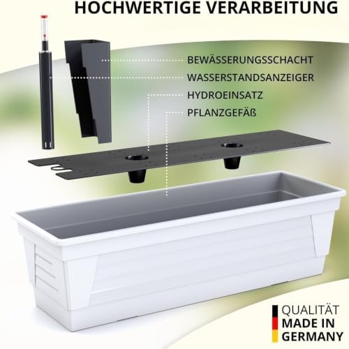 Plastard Blumenkasten 100 cm Weiß - Balkonkasten mit Bewässerungssystem – Ansicht 2