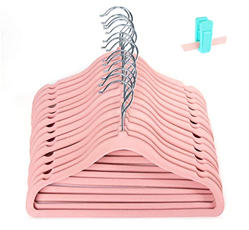 ilauke 20 stuks kinderkleerhangers met fluweelbekleding, baby fluwelen kleerhangers met 10 hangerclips voor kledingkast, kleding, roze