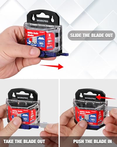 image for WORKPRO 50-Pack Utility Knife Blades with Dispenser, SK5 Steel Box Cut