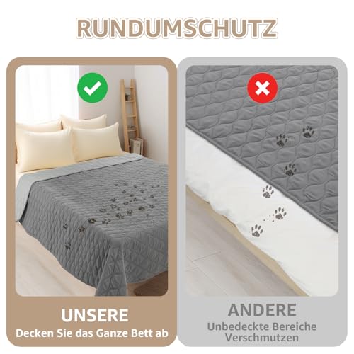 PICK FOR LIFE Hundedecke wasserdichte Waschbare Hunde Decke Wendbare Weiche Welpendecken für Bett Sofa Auto Grau (1 Pack, 97x190cm)