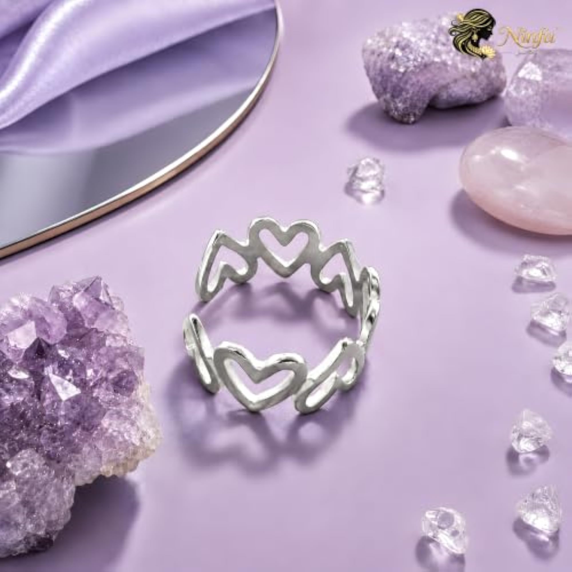 Gold-Tone Open Heart Band Adjustable Ring