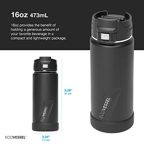 Ecovessel Perk Trimax Vacuum Insulated Stainless Steel Travel Bottle For Coffee & Tea With Push Button Locking Top – 16Oz (White Out) #TOP1