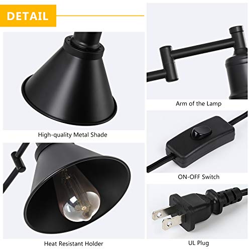 Haitral Black Wall Sconces Lighting-Plug In Wall Lamps With On/Off Switch, Wall Lamps For Bedroom Set Of 2 Wall Mounted Lights For Bedroom,Bedside,Living Room,Dorm- Black #TOP2