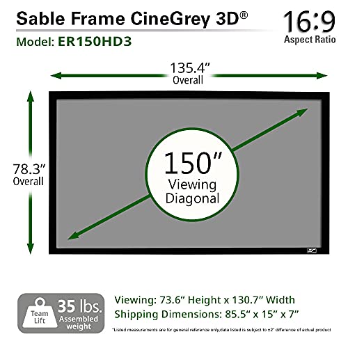 Image of Elite Screens Sable Frame, 150-inch 16:9, Ambient Light Rejecting Fixed Frame Projection Projector Screen, ER150DHD3