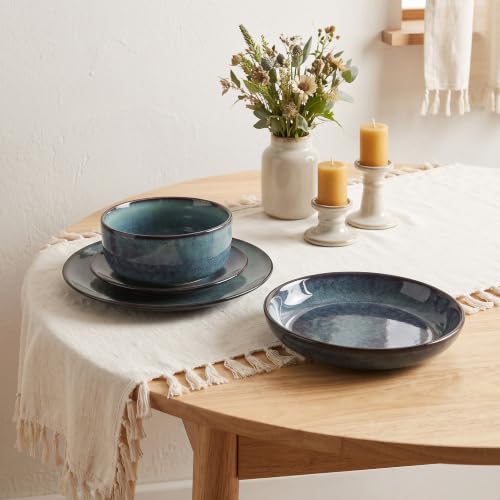 Image of Ceramic Dinnerware (16 pcs) Serve 4 people, Plates and Bowls Sets, Reactive Glaze Dishes Set, Chip Resistant and Scratch Resistant, Dishwasher Microwave Safe, Suitable for dinner, parties