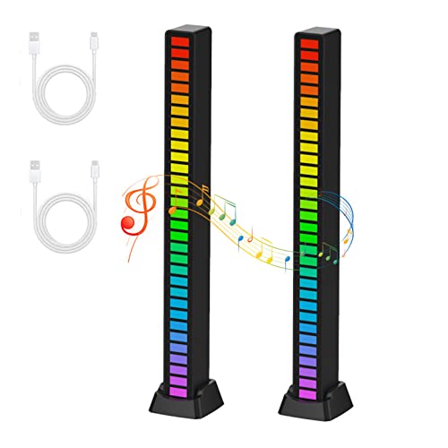 Paquete de 2 luces de reconocimiento de ritmo, barra de luz RGB con indicador de nivel de música de 32 bits, luces de ritmo de recogida activadas por voz RGB para automóvil