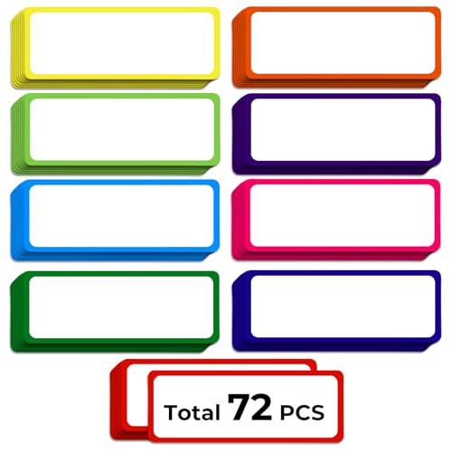 Utron 72PCS Magnetic Dry Erase Labels, 3.2x1.2 Reusable Colorful Name Plates, Waterproof Magnetic Label Stickers for Home, Office, School, Refrigerator, Locker, White Board (9 Colors)