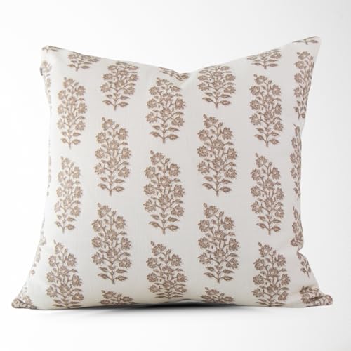 Tajik Home Millie Hand Drawn Floral Pillow Cover – 20x20, 100% Cotton, Hidden Zipper, Coastal Grandmillennial Decorative Throw Pillow